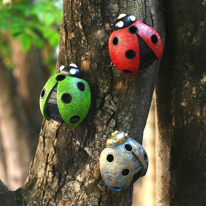 Lámpara solar decoración simulación siete estrellas mariquita al aire libre jardín césped resina decoración creativa regalo