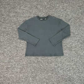 跨境欧美derschutze梅花刺绣t恤华夫格宽松休闲潮牌圆领长袖上衣