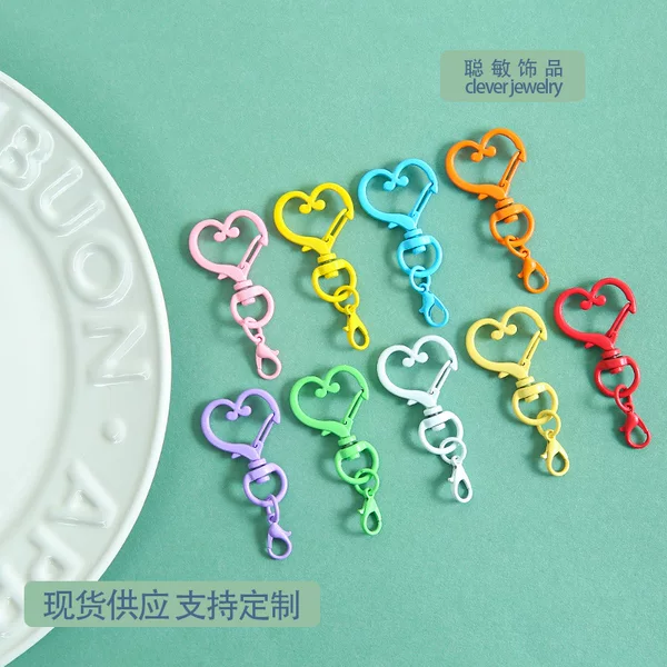 New Creative Heart-Shaped Keychain with Lobster Clasp, Colorful Zinc Alloy DIY Handmade Bead Accessories, Wholesale