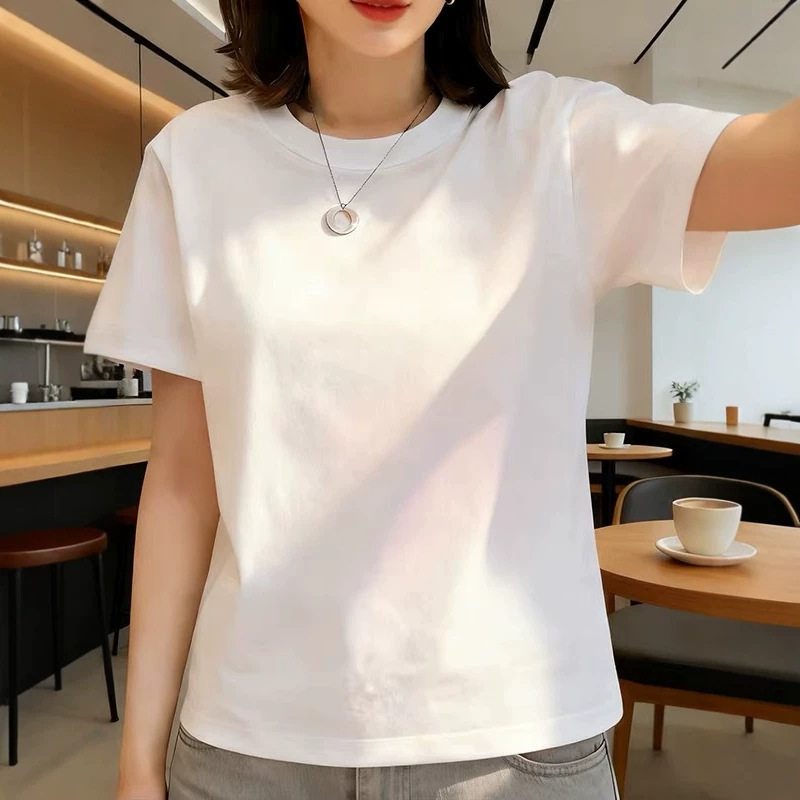 White T-Shirt for Women, Short-Sleeved, 2025 New Style, Slim-Fit, Round Neck, Pure Cotton, Layered Base Shirt, Plus Size Pure Cotton T-Shirt for Women White T-Shirt for Women, Short-Sleeved, 2025 New Style, Slim-Fit, Round Neck, Pure Cotton, Layered Base Shirt, Plus Size Pure Cotton T-Shirt for Women