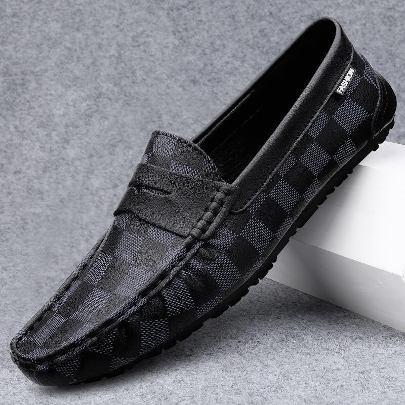 Zapatos de lujo ligero Bean para hombres de cuero genuino 2025 nuevos zapatos de estilo perezoso marca de moda impresión informal británica zapatos Lefour