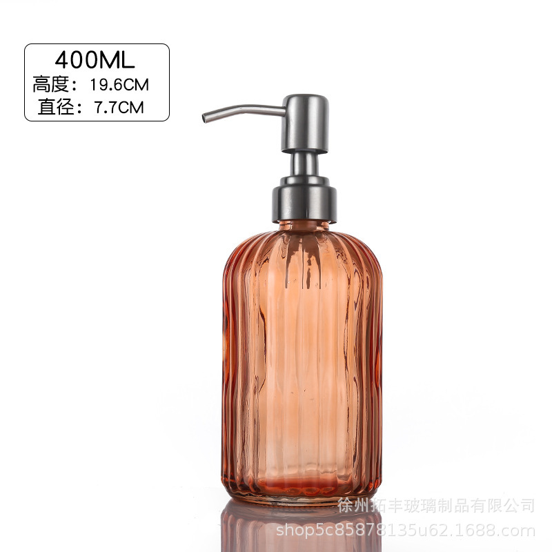 400ml; botella naranja + cabeza de acero inoxidable de bomba grande; vidrio