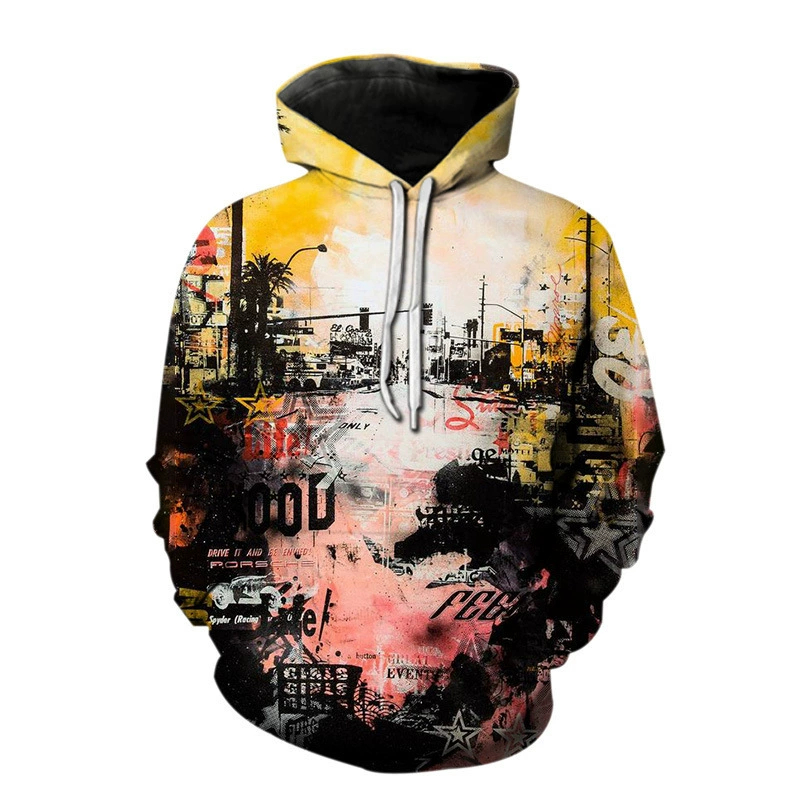 AliExpress Amazon Подростки Весна и Осень 3D Цифровая Печать Мужская Толстовка с Капюшоном Абстрактная Живопись Фигурка Свободная