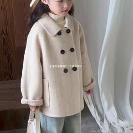 韩系儿童羊毛呢外套2025秋冬季新款洋气宽松时髦女大童小个子大衣