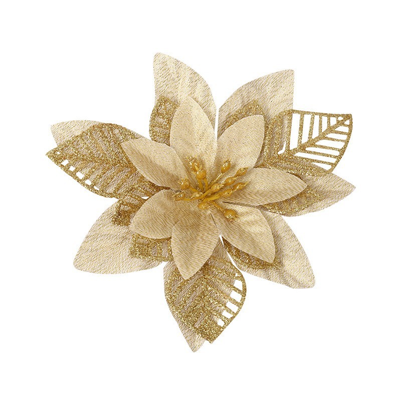 Adornos de Navidad oro rosa flor árbol de Navidad accesorios 15cm oro y plata rojo hueco Navidad flor fábrica en stock venta al por mayor