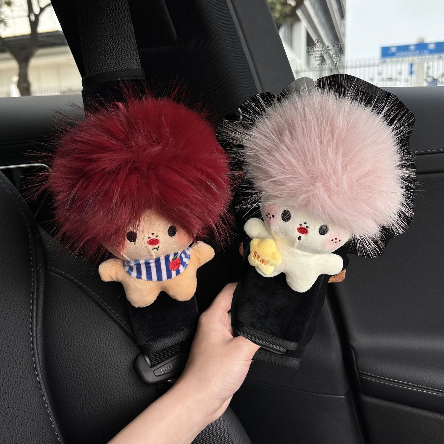 Cute Afro-Style Car Seatbelt Shoulder Pads, Car Seatbelt Covers, Car Interior Decoration Items, Anti-Neck Strangulation