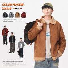 翻领羊羔绒外套男冬季加绒加厚2024新款韩系修身麂皮绒夹克