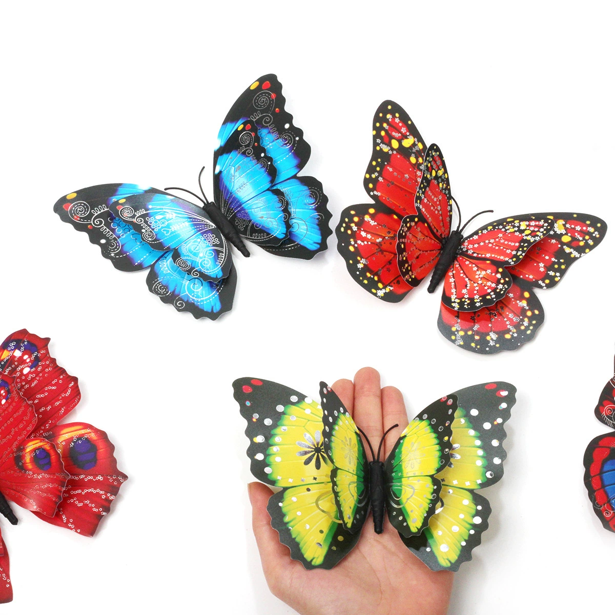 Горячее серебро 15 см Двухслойное Моделирование Бабочка лазерная бабочка трехмерные креативные наклейки на холодильник украшение дома садовый плагин