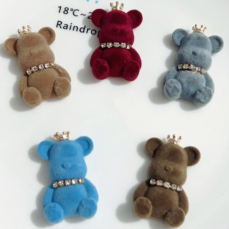 Cute flocking Crown Diamond Bear jewelry resin accessories mobile phone shell hair accessories shoes refrigerator diy headband flower
