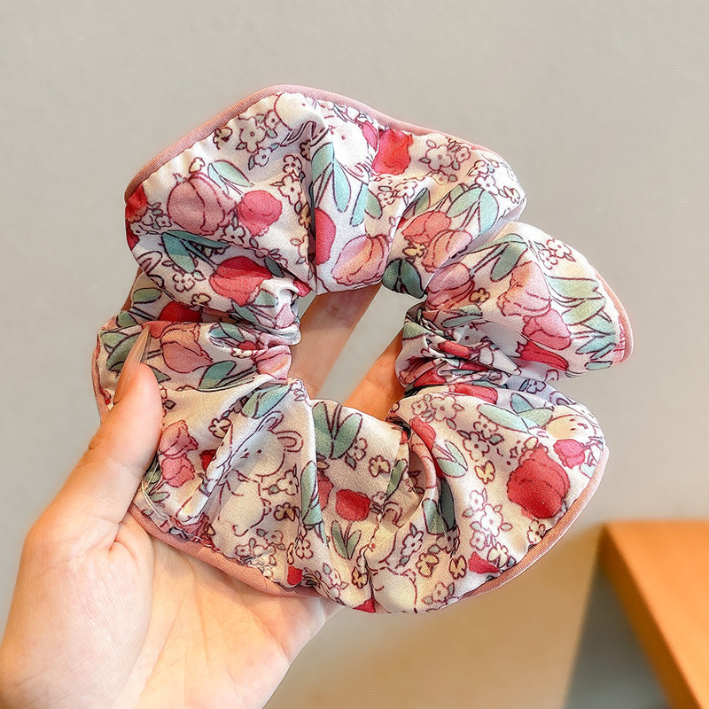 Satín coreano anillo de cabello de intestino grande mujer de moda cuerda de cabeza de alta calidad temperamento flor de cabello bola de cabello toque de cabeza