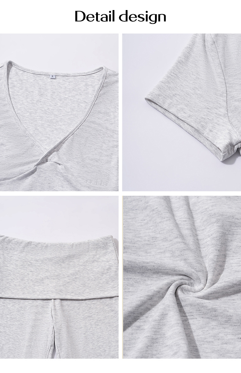 2026 Spring And Summer Casual Women's Suit Sexy V-neck T-shirt Micro-pull Pants 2-piece Women's Clothing_ecoleips.com