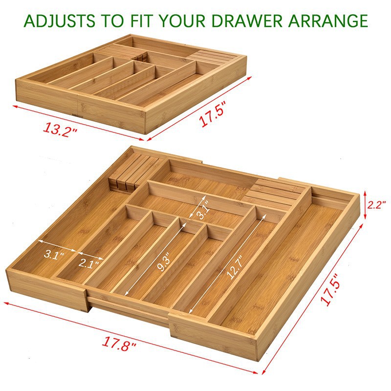 Cuchillo y tenedor retráctil a prueba de polvo de cocina de bambú y madera caja de almacenamiento de cubiertos caja de almacenamiento tipo cajón