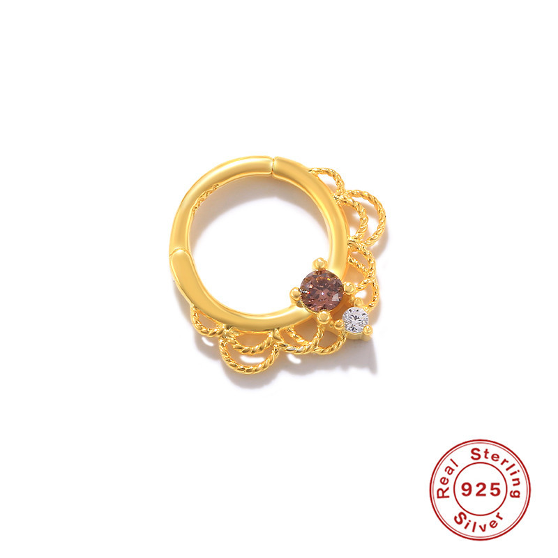S925 plata de ley relámpago súper flash con incrustaciones de joyas de perforación estilo europeo y americano INS estilo francés exagerado mini pendientes pequeños anillo de nariz