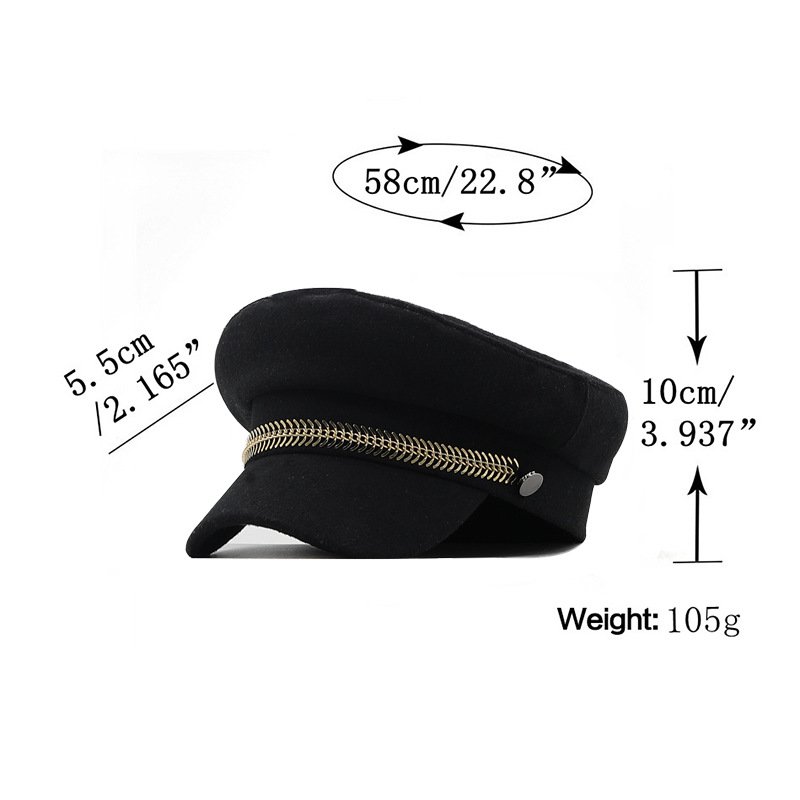 Autumn/winter Navy Hat European And American Chain Woolen Cloth Octagonal Navy Hat Flat Cap display picture 1