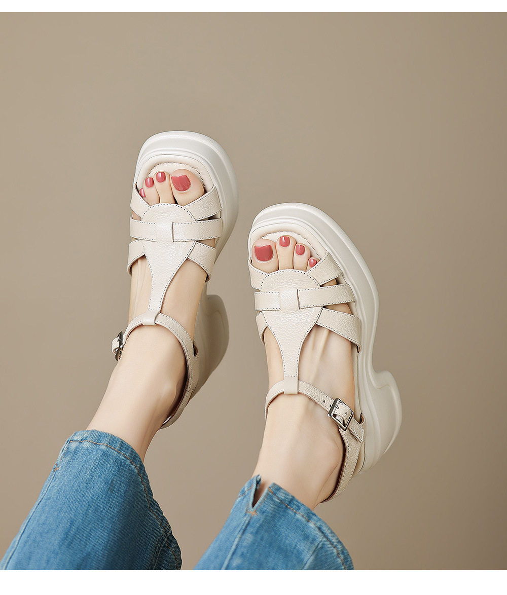 Sandal cao gót nữ đế xuồng đan lát hở mũi quai chữ T — màu trắng ngà, màu mơ chi tiết 22