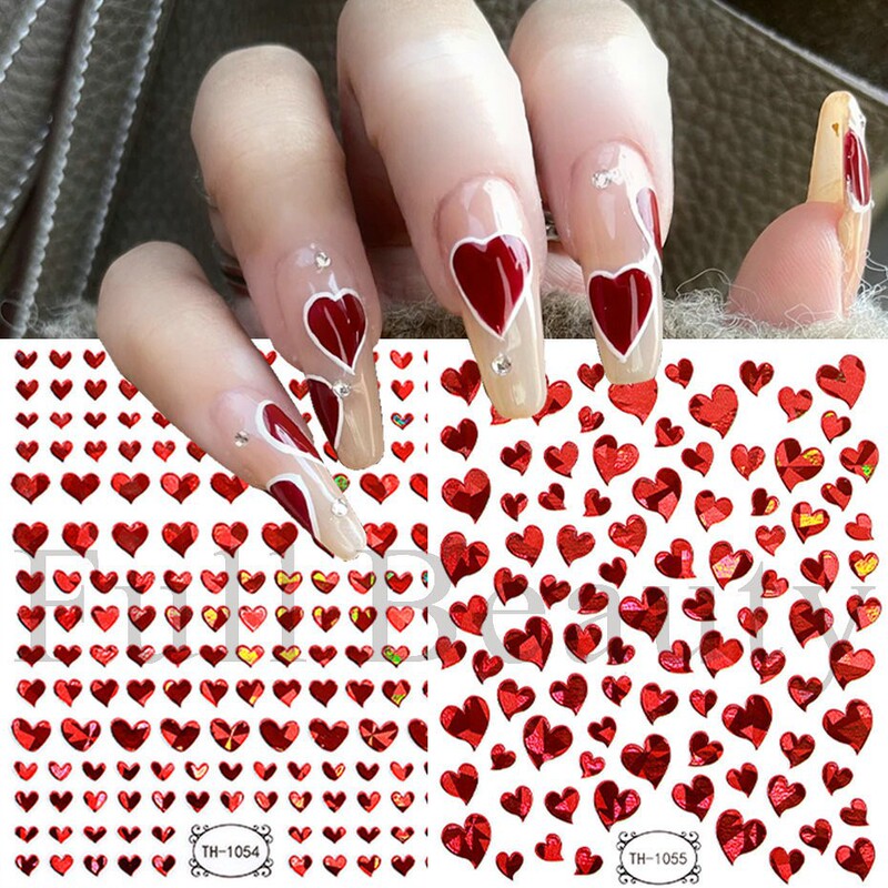 Cross-border New Valentine's Day Red Love Nail Art Stickers Sweet Peach Heart Back Glue Nail Stickers Nail Art Stickers Wholesale