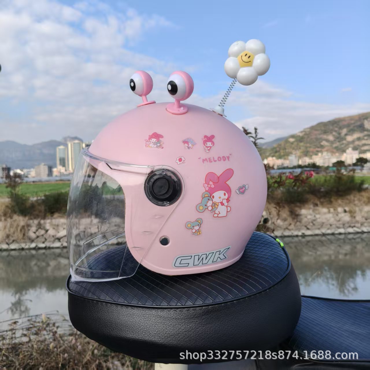 Motosiklet kaskı (dəbilqə): Motuoche 1-12 Years - peach-pink-melody-hd-long-visor-pink-eyes-small-flower-1-5-years-old-toddler-winter-helmet