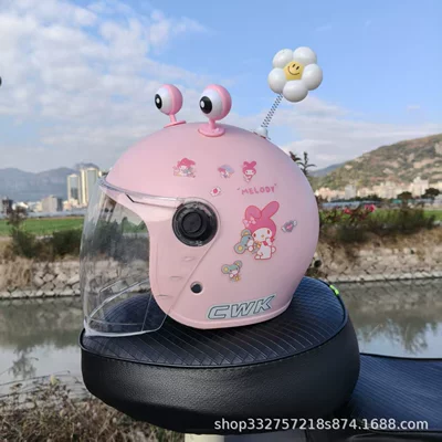 Motosiklet kaskı (dəbilqə): New National Standard 3C Certified 1-4-12 - peach-pink-melody-high-definition-long-mirror-pink-eyes-small-flowers-fall-and-winter-helmet-for-children-aged-1-5-years-old