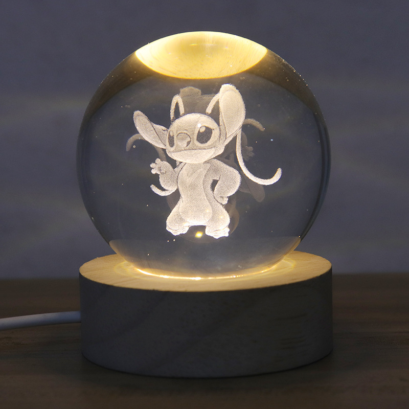 安琪外贸批发卡通水晶球发光3D内雕小夜灯桌面摆件创意礼品史迪仔|undefined