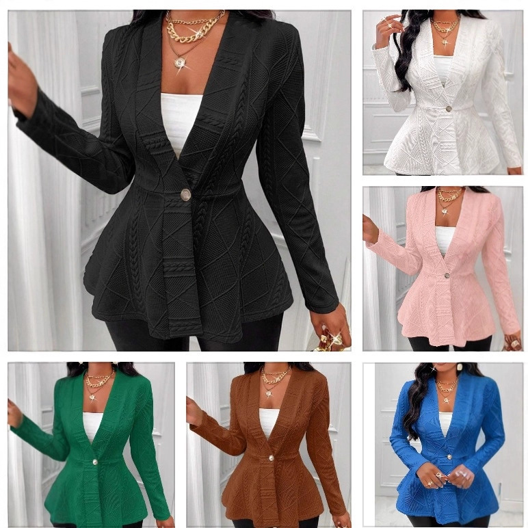 Autumn and Winter Jacquard Women's Cross-Border Textured European and American Style Jacket, Thickened 2025 New Model, Slim Fit, Long Sleeve, Buttoned, Black, Thin Autumn and Winter Jacquard Women's Cross-Border Textured European and American Style Jacket, Thickened 2025 New Model, Slim Fit, Long Sleeve, Buttoned, Black, Thin