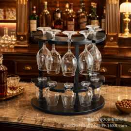 威士忌品酒架双层木质存储干燥支架半圆形收纳盒酒杯置物架