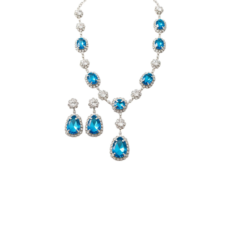 Collar de pendientes de gota de agua oval con diamantes lujoso y sofisticado, cadena de clavícula, conjunto de joyas de estilo palacio.