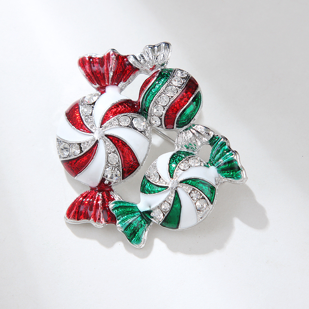 Holiday, Family Gathering, Party Occasion Zinc alloy Material Christmas Festival Sweet Pin Candy Zinc Alloy Enamel Inlay Rhinestones Unisex Brooches