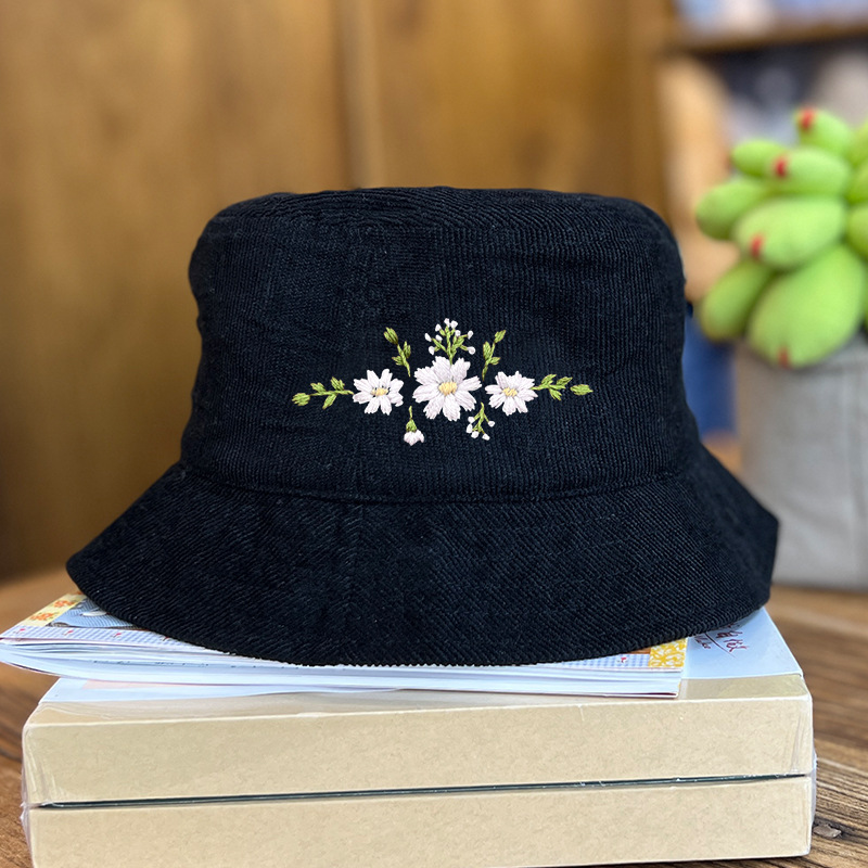 Lu bordado a mano diy sombrero de pescador sombrero de deportes para hombres y mujeres estudiantes sombrero de flores de dibujos animados casuales coreanos