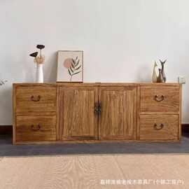 中式老榆木电视柜实木老门板储物柜原木餐边柜客厅落地装饰影视柜