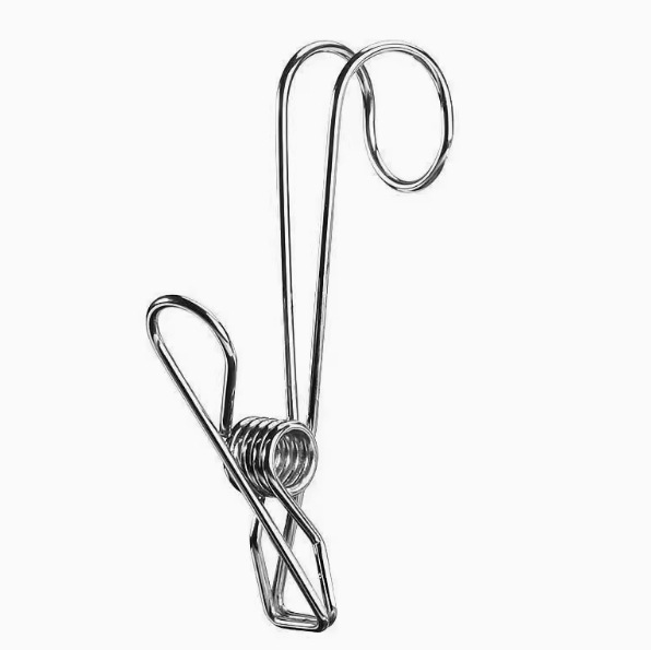 Kitchen Stainless Steel Clip with Hook for Hanging Bathroom Fixed Clip Windproof Clothes Drying Rack Clothes Clip Long Tail Hook