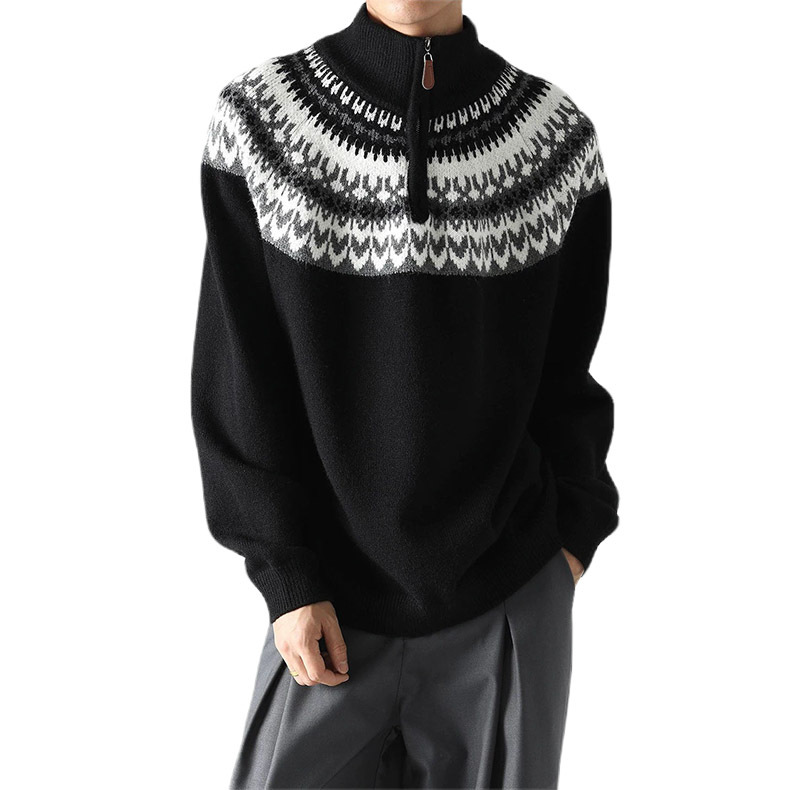 Explosiones transfronterizas de tamaño grande de la isla de Fair Navidad semia cremallera camiseta de punto suéter hombre collar fábrica de marea mayorista