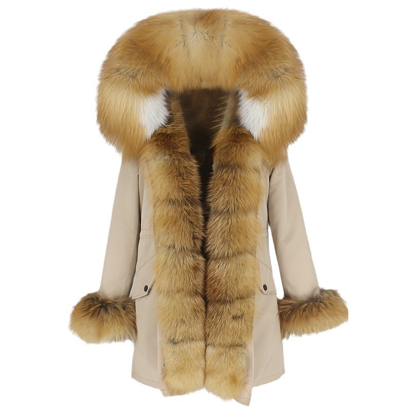 Women's Clothing Winter Parka For Women With Detachable Fox Fur Collar Lining Fashionable Warm Ladies Mid Length Coat_voghion.com