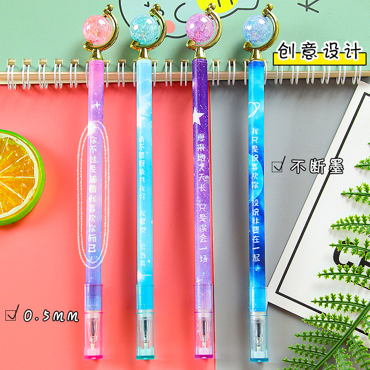 Globo de cristal creativo pluma de gel tire tapa divertido texto flor película modelado pluma lindo papelería estudiante pluma de agua