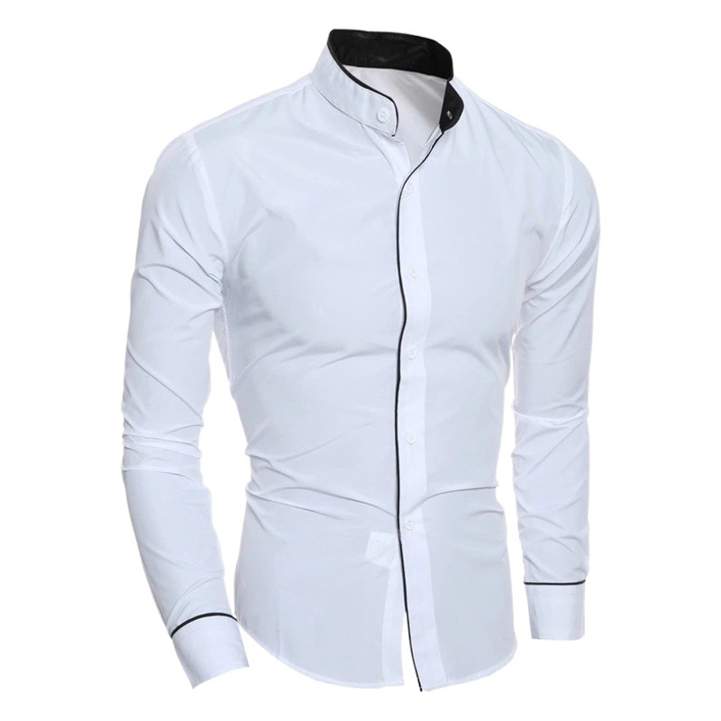 Primavera nuevos hombres de color puro simple casual estilo coreano camisa delgada de manga larga camisa de hombre camisa de fondo promoción de envío gratis