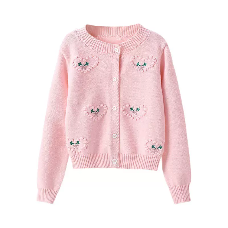 女童春秋装新款纯棉开衫毛衣外套爱心小女孩洋气针织衫儿童装外搭