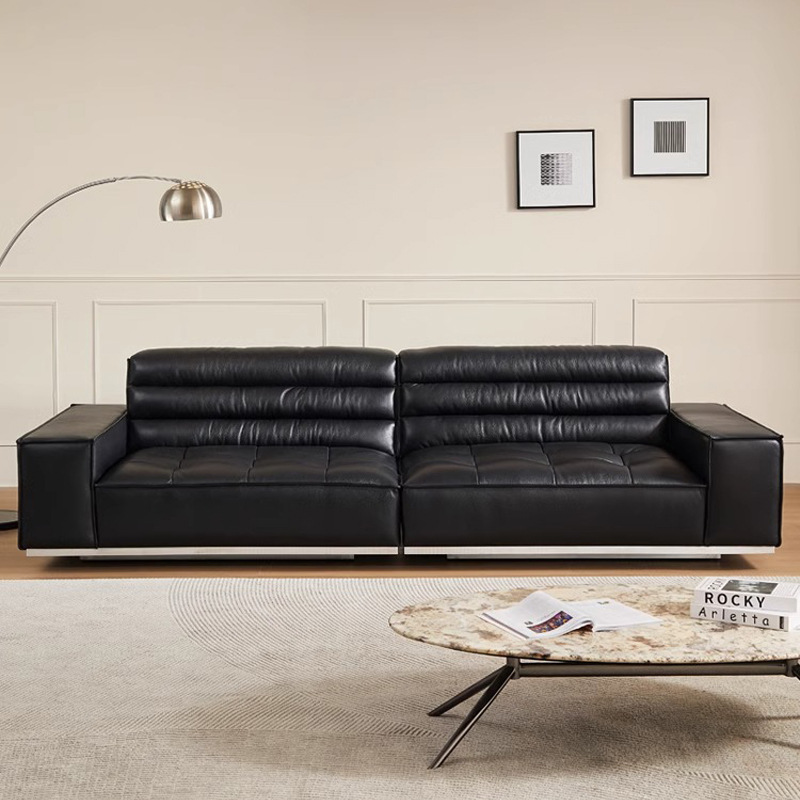 Roger sofá de cuero sofá de piso grande villa minimalista italiana sala de estar sofá de cuero negro