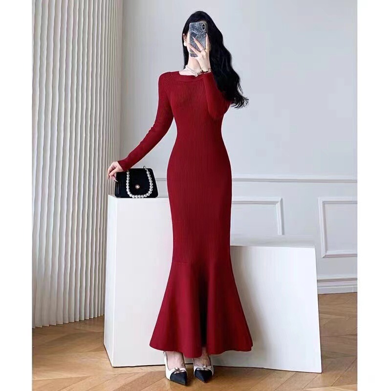Autumn and Winter French Retro Inner Knitted Dress with Gentle Elegant, Long Bottoming Waist-Covering Fishtail Skirt Autumn and Winter French Retro Inner Knitted Dress with Gentle Elegant, Long Bottoming Waist-Covering Fishtail Skirt
