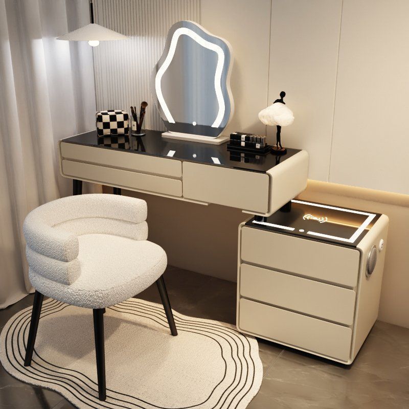 카키 그레이 3단 서랍 스마트 모델 - 올 원목 120 테이블 + 캐비닛 + 구름거울 + 유아용 의자