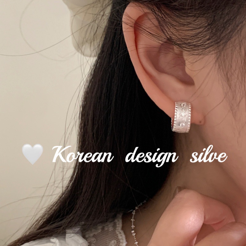 韓國Ins風設計輕奢耳飾品  S925純銀拉絲鋯石耳環氣質高級感女款