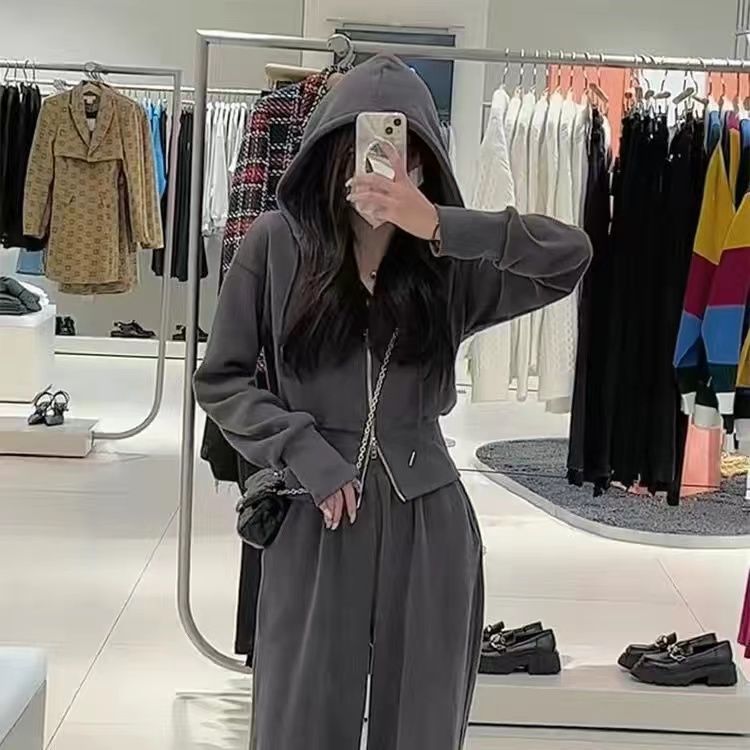 盐系休闲运动服套装女春秋港风复古宽松显瘦连帽卫衣时尚两件套女|undefined