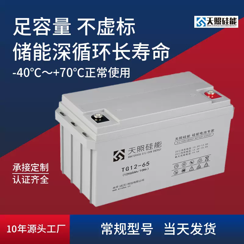 天照硅能12V65Ah蓄电池太阳能专用光伏蓄电池路灯免维护ups电瓶