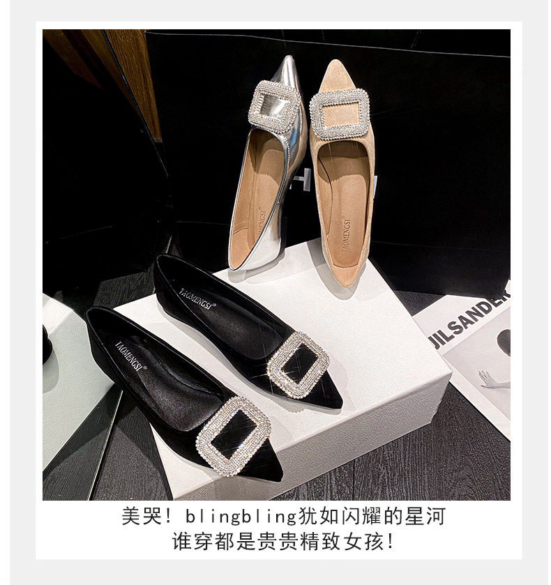 Giày búp bê nữ mũi nhọn đính đá lấp lánh gót thấp 1–3 cm — Màu bạc, Màu mơ, Màu đen chi tiết 14