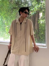 厂家自销age民族风短袖印花衬衫设计感高级感古巴领夏季休闲衬衣