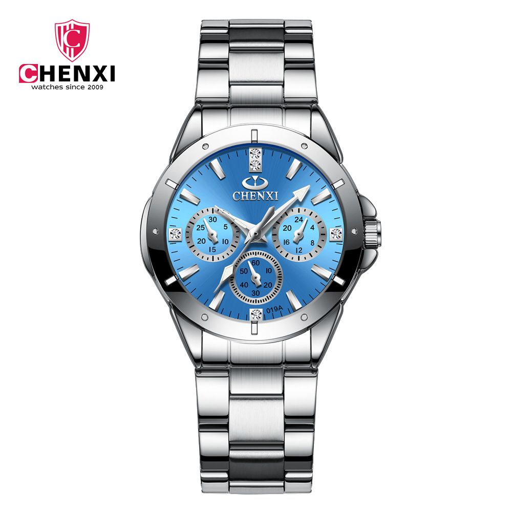 CHENGXI Chenxi 019A pareja moda ronda reloj de cuarzo impermeable creativo correa de acero moda casual Reloj de pulsera