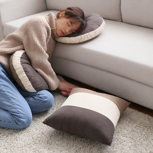 Cotton Soft Faux Fur Patchwork Color Throw Pillow Two-Sided Pillowcase Luxurious Velvet Sofa Cushion Office Conference Room Waist Support