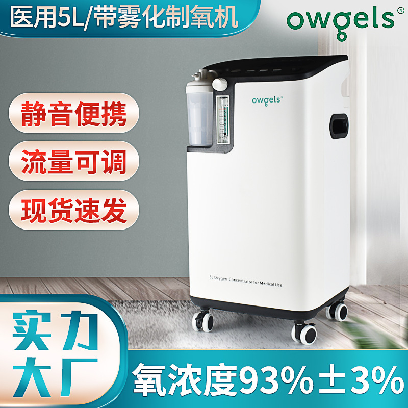 owgels Medical 5L Convenient Oxygen Absorbing Machine Noise Reduction Medical Elderly Car Oxygen Negative Ion Atomizing Oxygen Generator