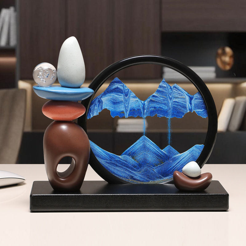 轻奢高档时来运转流沙画摆件欧式酒柜客厅办公室装饰品3D立体沙漏|undefined