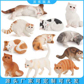 仿真农场家畜猫咪静态手办沙盘摆件模型波斯猫加菲猫侧睡宠物猫