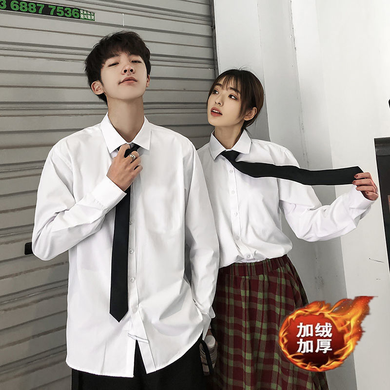 Ins Four Seasons White Shirt Male Student Business Casual Trendy Loose Couple plus size Shirt College Style Female Ins Four Seasons White Shirt Male Student Business Casual Trendy Loose Couple plus size Shirt College Style Female