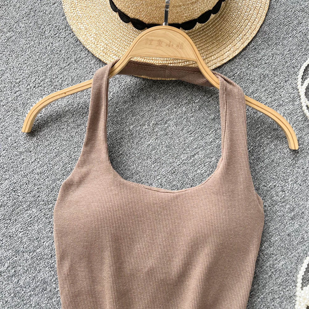 84g Weight Cotton, Rib Fabrics Fabric Type Short Top Length Vest Tops Type Holiday, Banquet, Daily Occasion Halter Neck Neckline Slim Fit Type Solid Color Pattern Summer Season Women's Gender Elegant, Streetwear Style Wholesale Women's Elegant Streetwear Solid Color Tank Tops 15